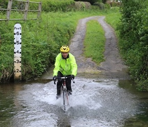 Pat Ruddock through ford in Clun