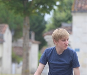 Stefan outside Montils church, Cognac