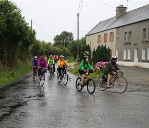 Out of the chateau, turn right and head for Périers, group round the corner