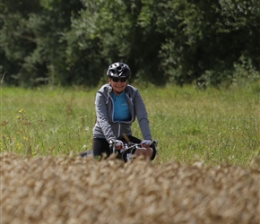 Judith Taylor on cycle route to Regneville sur Mer