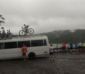 Unloading bikes at Arenal Lake