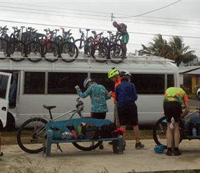 Unloading bikes at Nuevo Arenal