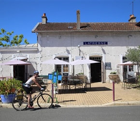 Sarah passes Latresne cafe