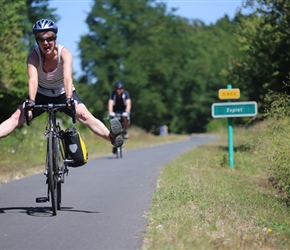 Sarah at Espiet train station on cyclepath