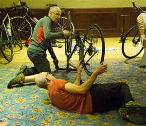 Martyn fixes Steve's rear wheel