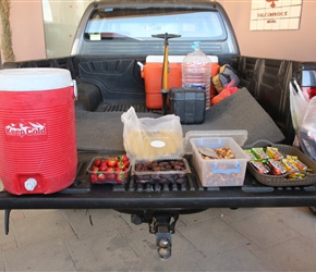 Strawberries make a guest appearance amongst the dates and nuts for our snack stops