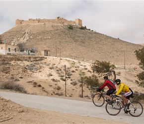 Having filled up with coffee, nuts and dates, Firas and Steve head past Shawbak Castle