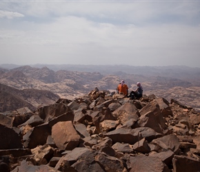 French tourists and their guide brew tea on Um Addami mountain