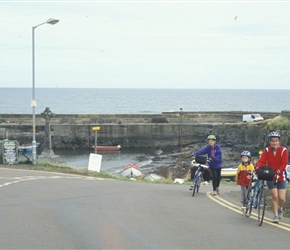 Nicola, Sarah and James wheeling out of Craster