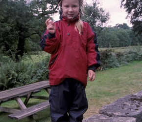 Louise with a marble at Fountains Abbey