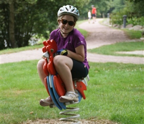 Louise checks out the playground equipment at La Fueille