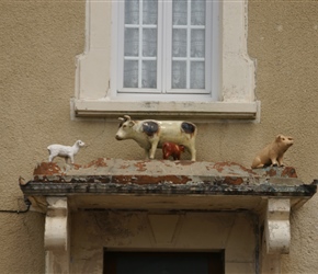 Decorated top to a doorway in Pirou