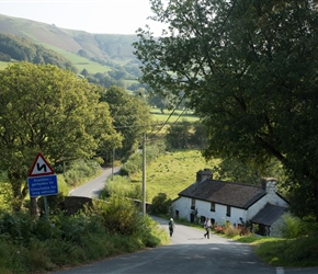 At the end of a very long descent on the road to Llanbrynmair. After a short climb, look back