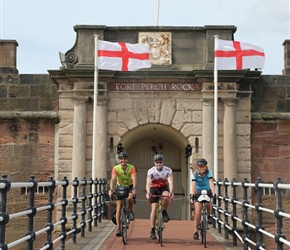 The Davies family at Fort Perch Rock. Right at the top right of the route. We had great views to the left of Liverpool after this with Robin pointing out the sites (fottball grounds)