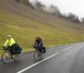 Nearing the end now, Steve and Lorna race towards the final climb to the campsite