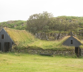 Traditional turf houses in Borganes. They can't be that old as another was being built