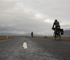 Steve and Rachel on the road out of Borganes, reasonably flat and fast