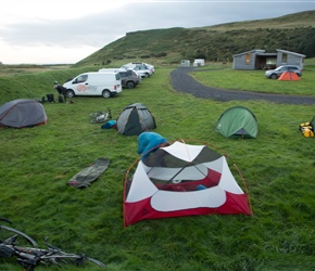 Campsite at Olafsvik. There wasa  communal kitchen with pots and pans, a seating areas, toilets and a shower, very nice indeed