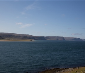 Beautiful mountains over Patreksfjörður. There is a fish farm in here, something unusual