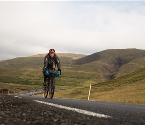 Rachel on the climb along Vestfjarðavegur