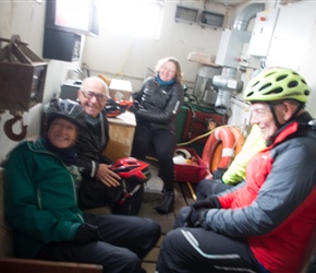 We'd be greeted at the top by a road builder. As it was wet he must have been concerned, so whilst waiting for the ferry offered us a place in a shed by the ferry. The only instruction 'don't touch the switches'