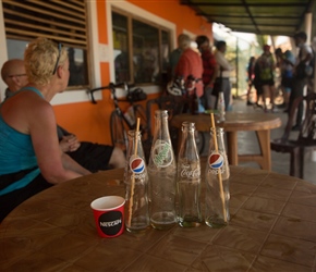 Drinks at the Army Welfare Restaurant. Right next to the army camp, the rotis were cheaper than elsewhere so we loaded up on these, coffee and pepsi