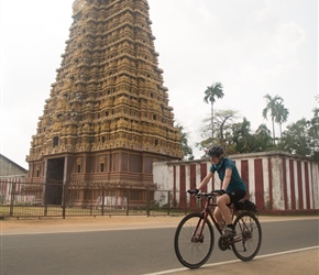 Sharon passes the temple. We would pass this on the way out and the way back 