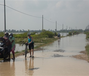 The Thampalai Lagoon Area area has a road to the west, quite minor but being very close to the sea it was somewhat prone to flooding, so we had to push/swim a bit here