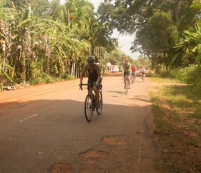 We took the main road to Telawa then headed left along the B213. Now this was very rough but it was being resurfaced, so next time it should be grand. Here Lorna tackles it