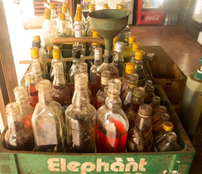 Petrol and Diesel for sale in a small shop. Mostly for motorbikes and tuk tuks