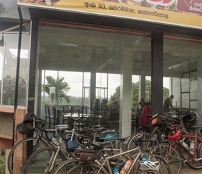 Lunch Stop in Bandarawela. We weren't quite sure where the back up bus was so plumped for this place. Situated by the road it had a glass viewing area over the valley behind