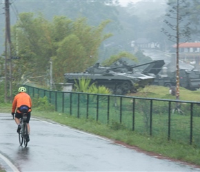 Mike passes military hardware at  the Sri Lanka Military Academy