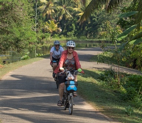 Fleur tackles the canal path. With small wheels and a length with plenty of water filled potholes it wasn't easy