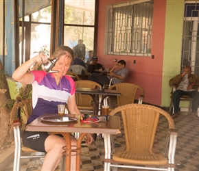 Sarah pouring tea at Oussoud Al Atlass