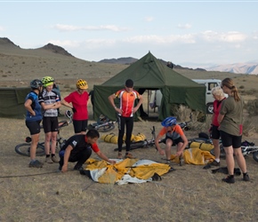 We each had our own tent. Some were shared with a partner, others were solo. Bat our guide shows everyone how to erect the supplied North Face tents