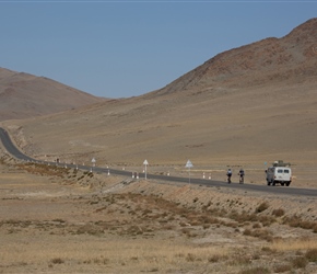 Sharon on the tarmacced road towards the Russian border