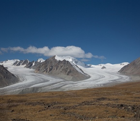 Khüiten Peak and glacier. Bat had climbed the peak and Tuul had cycled....yes cycled down the peak on the right