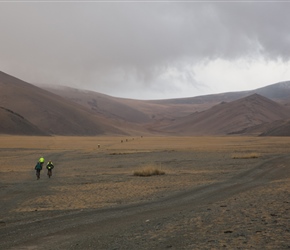 Heading out from the campsite for a long gradual climb