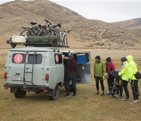 Final loading of the van for our transfer to Khoton Lake and the National Park