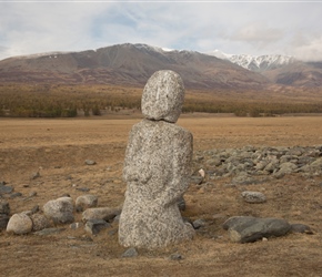 A 14th Century Turkish statue, guards the grave. Built of granite, these have survived the test of time and are quite striking across the plain