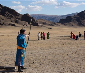 An arrow in flight at the archery contest