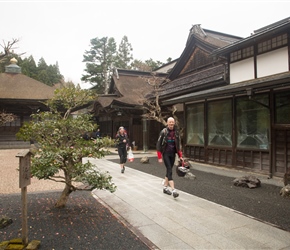 Jill and Russ leave our accommodation for the night, a monestary in Koyasan