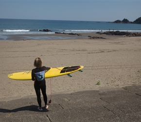 Japanese surfer checks out the waves