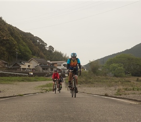 Angela crosses the Shimanto River