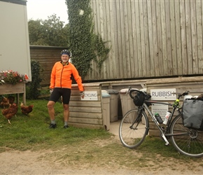 Lester amuses the chickens at Incledon Farm