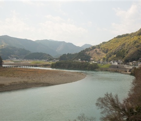 Along the Katsura River. The bridge across collapses in floods. The roadway comes away and is held on chains, so can be re-assembled after the flood