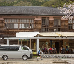 Lunchtime at the community centre at Kainokawatokonabe. We had bought our lunch at an enormous supermarket at Susaki