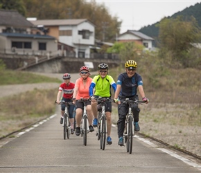 Gillian, Jo, David and Issy cross Okawa Bridge