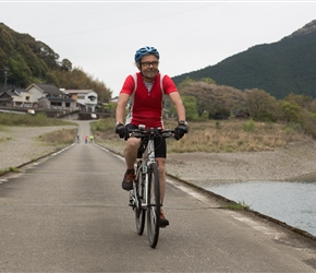 Jim crosses Okawa Bridge