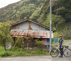 Issy waiting at the turn back across the Shimanto River